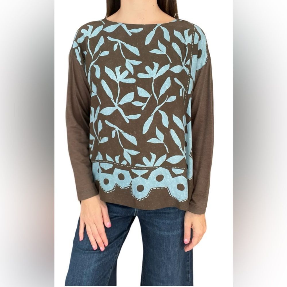 NWT WHYCI Milano YC Silk  Punto Leaf T shirt Blouse wool blend  Italy 46